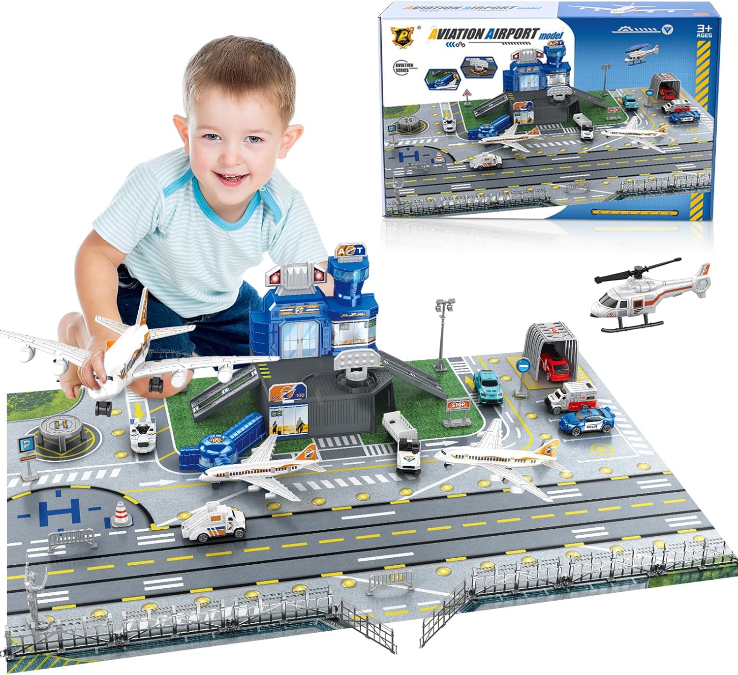 Model Kit Planes - مجموعة ألعاب مطار للأطفال مع سيارة،