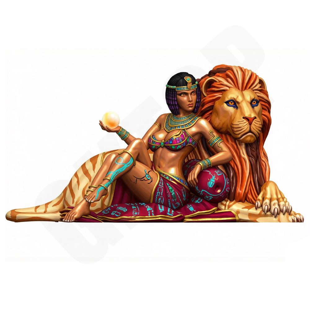 نموذج سيدة مصرية قديمة مع أسد  - مراجعة Model Kit Diorama وسعره